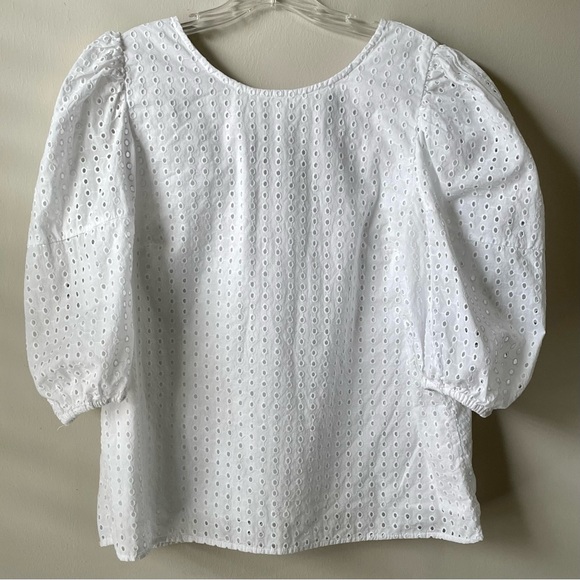 a new day puff sleeve eyelet blouse top shirt size large 100% cotton NWOT boho - Picture 8 of 14